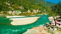 Pristine town of Rudraprayag nestled on the holy confluence of Alaknanda and Mandakini rivers, Uttarakhand, India